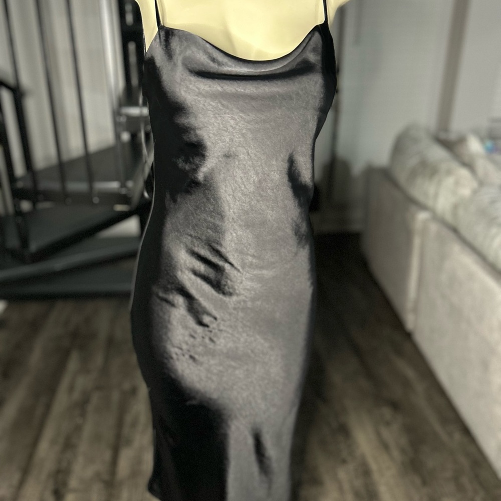 $25 DRESS SALE Skies Are Blue Black Satin Midi Dress